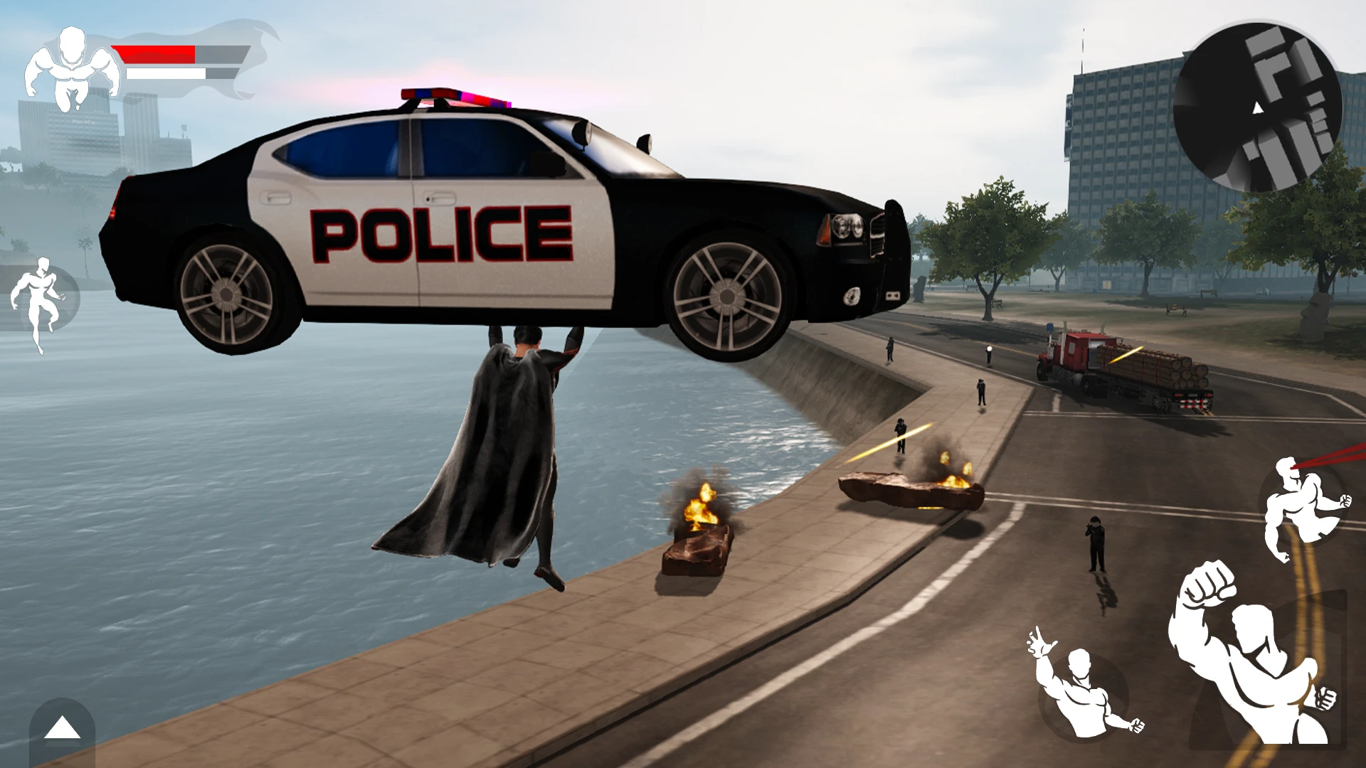 OverPeak 超人单臂举起警车